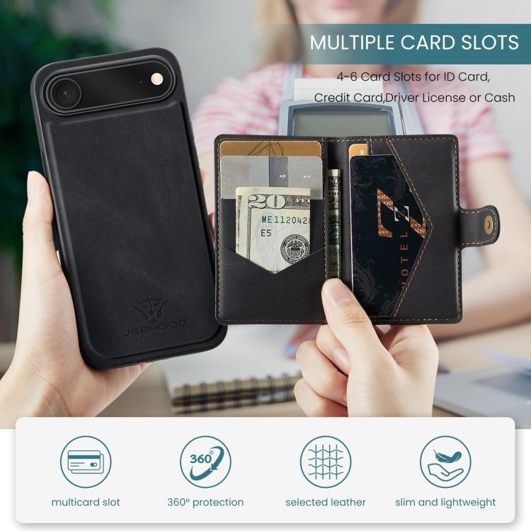 For iPhone Air JEEHOOD J01 Retro Magnetic Detachable Wallet Phone Case