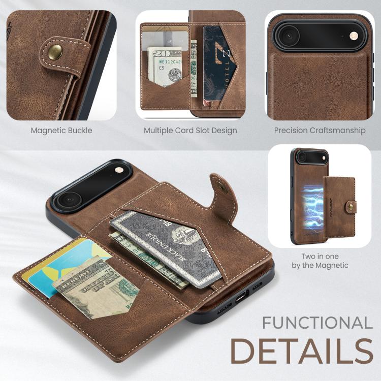 For iPhone Air JEEHOOD J01 Retro Magnetic Detachable Wallet Phone Case