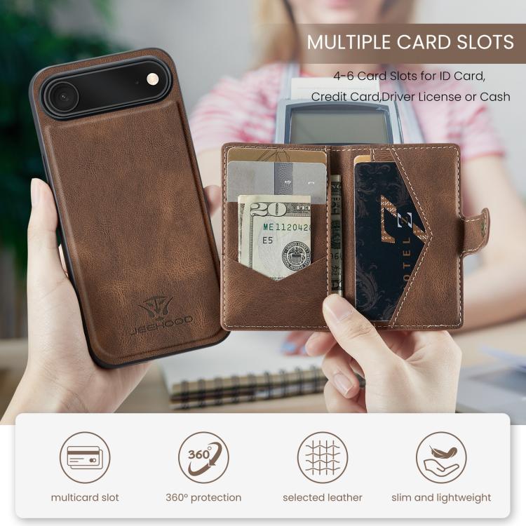 For iPhone Air JEEHOOD J01 Retro Magnetic Detachable Wallet Phone Case