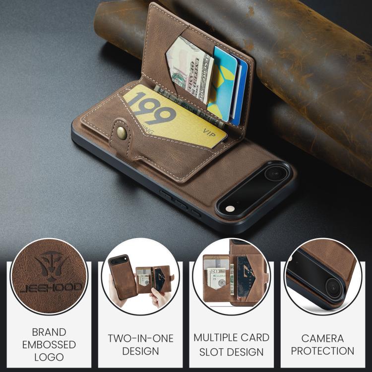 For iPhone Air JEEHOOD J01 Retro Magnetic Detachable Wallet Phone Case
