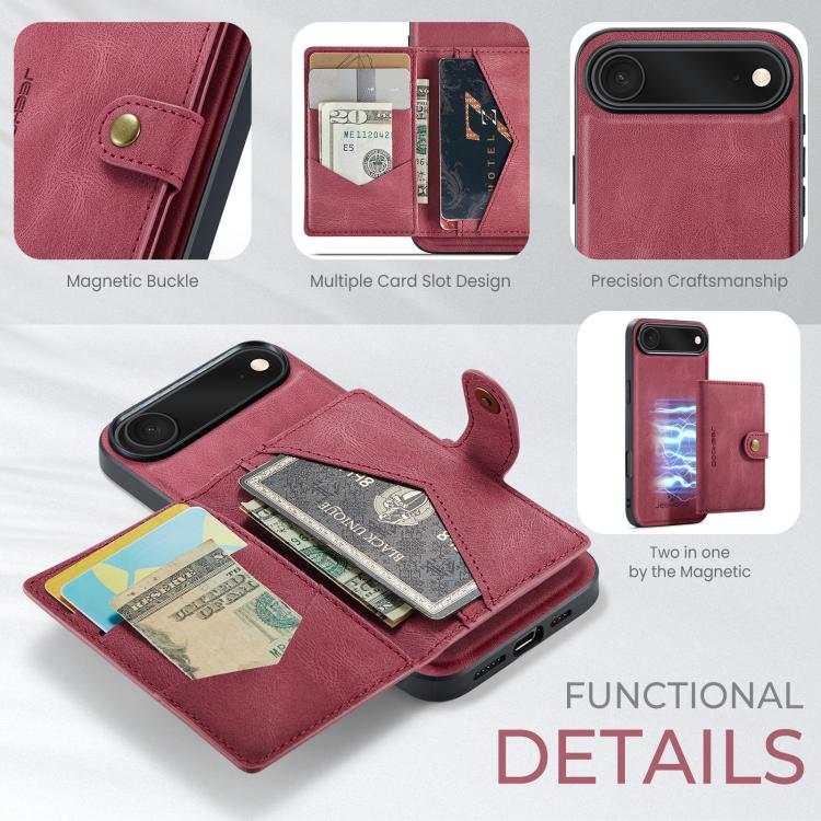 For iPhone Air JEEHOOD J01 Retro Magnetic Detachable Wallet Phone Case