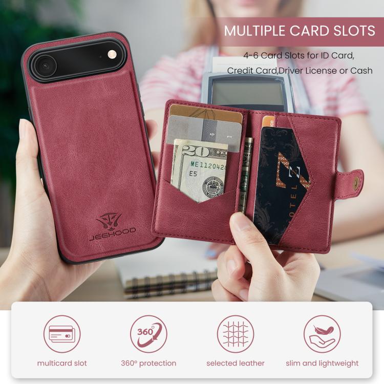 For iPhone Air JEEHOOD J01 Retro Magnetic Detachable Wallet Phone Case