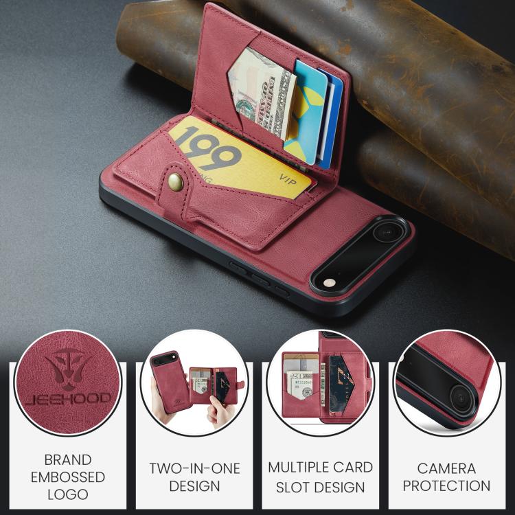 For iPhone Air JEEHOOD J01 Retro Magnetic Detachable Wallet Phone Case