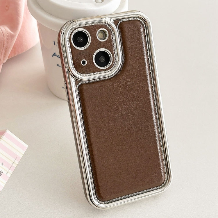For iPhone 15 Plus Electroplated Edge Frosted Leather TPU Phone Case