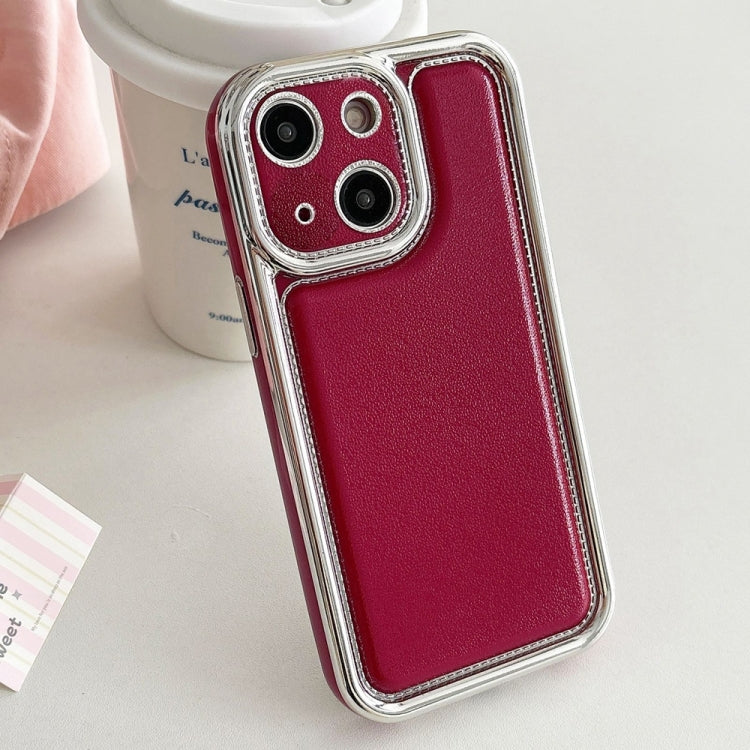 For iPhone 15 Plus Electroplated Edge Frosted Leather TPU Phone Case