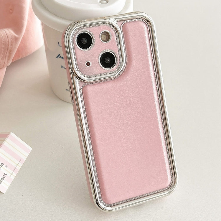 For iPhone 14 Plus Electroplated Edge Frosted Leather TPU Phone Case