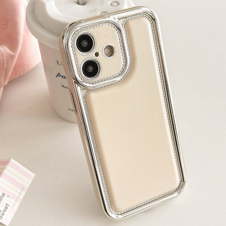 For iPhone 16 Plus Electroplated Edge Frosted Leather TPU Phone Case