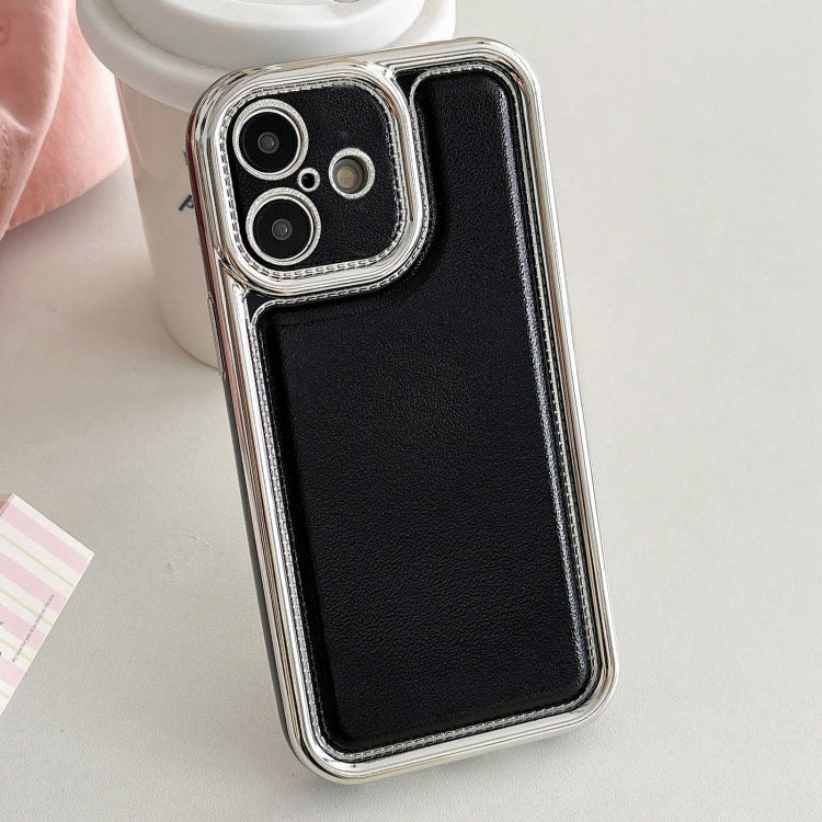 For iPhone 16 Plus Electroplated Edge Frosted Leather TPU Phone Case