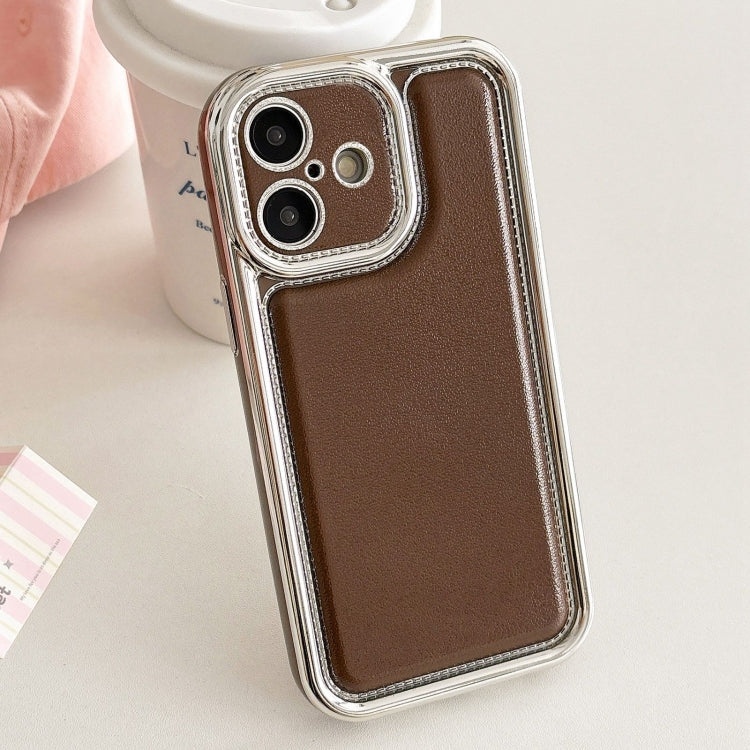 For iPhone 16 Electroplated Edge Frosted Leather TPU Phone Case