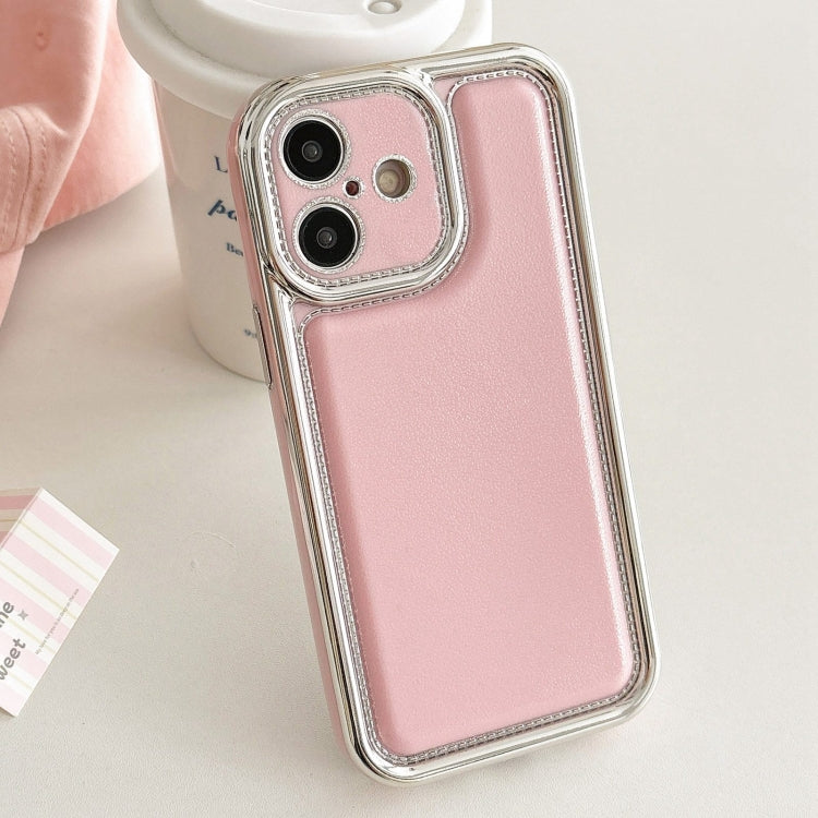 For iPhone 16 Electroplated Edge Frosted Leather TPU Phone Case