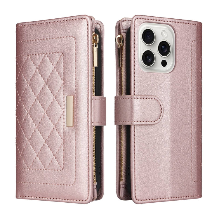 For iPhone 16 Pro Max Crossbody Zipper Wallet Rhombus Leather Phone Case