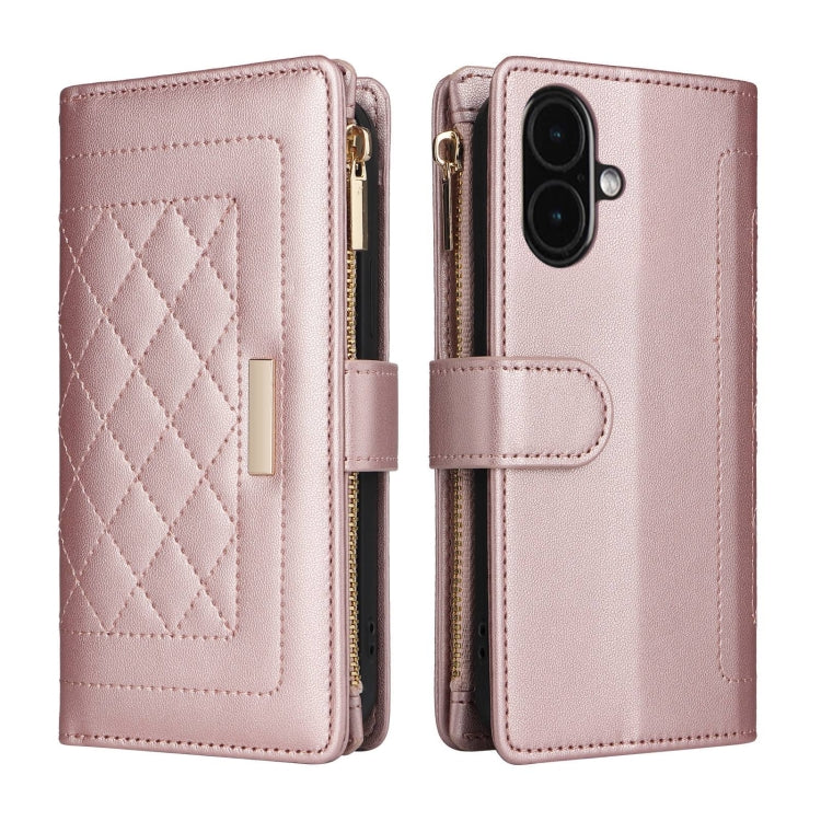 For iPhone 16 Plus Crossbody Zipper Wallet Rhombus Leather Phone Case