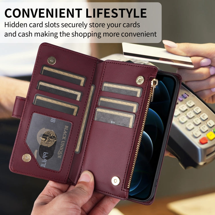 For iPhone 15 Pro Crossbody Zipper Wallet Rhombus Leather Phone Case
