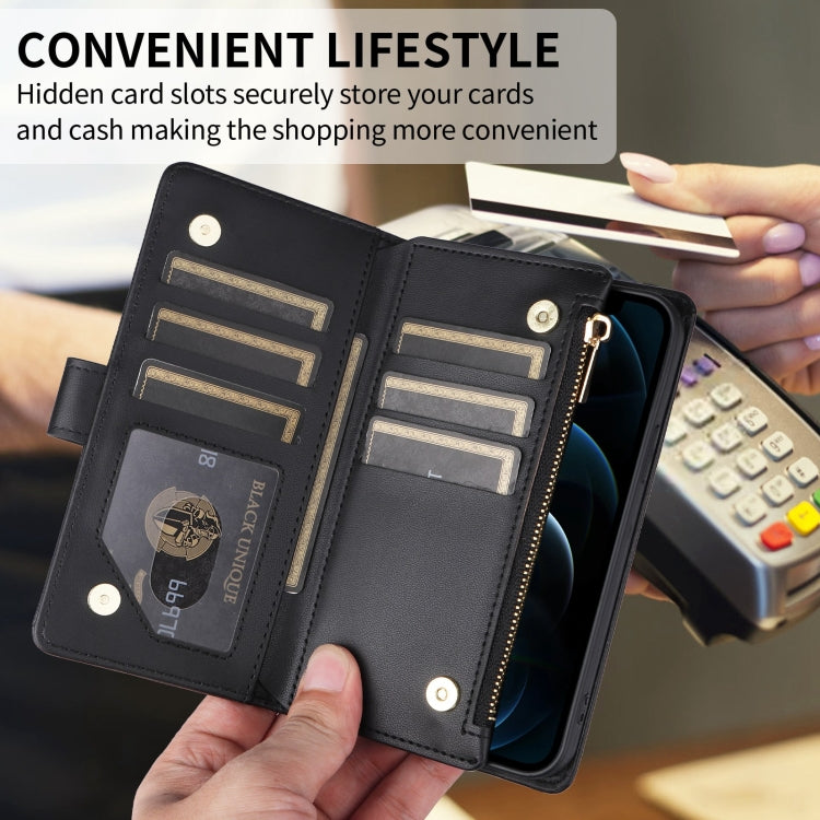 For iPhone 15 Plus / 14 Plus Crossbody Zipper Wallet Rhombus Leather Phone Case
