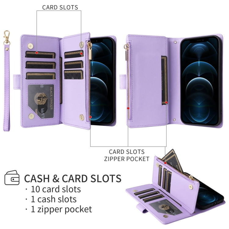 For iPhone 15 Crossbody Zipper Wallet Rhombus Leather Phone Case