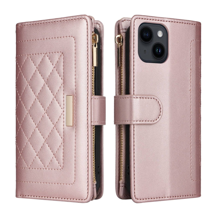 For iPhone 14 / 13 Crossbody Zipper Wallet Rhombus Leather Phone Case