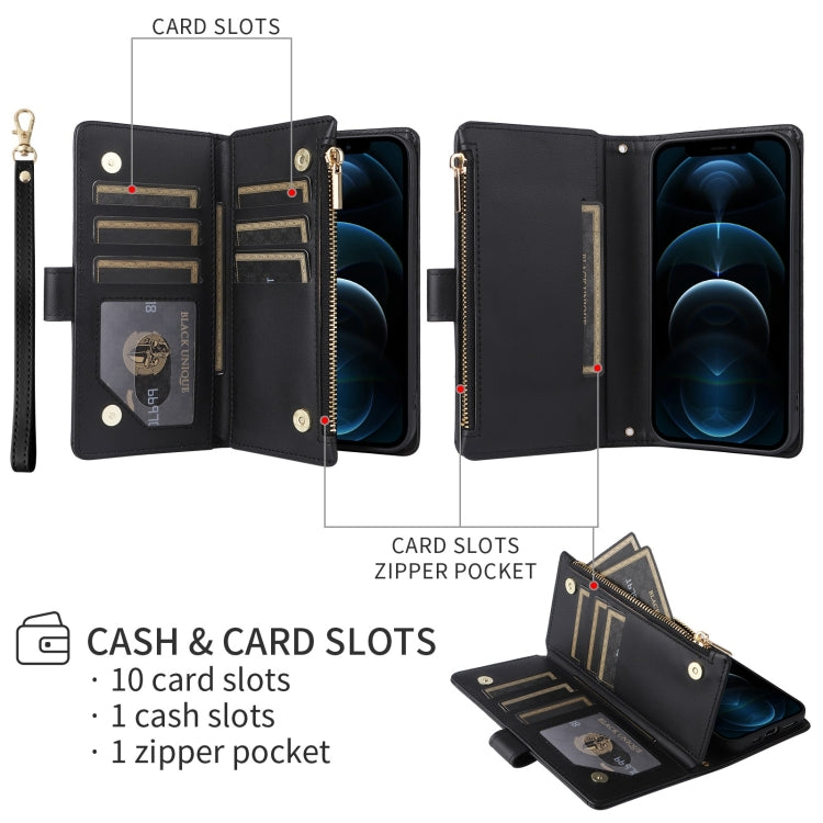 For iPhone 14 Pro Max Crossbody Zipper Wallet Rhombus Leather Phone Case