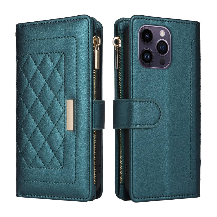 For iPhone 14 Pro Max Crossbody Zipper Wallet Rhombus Leather Phone Case