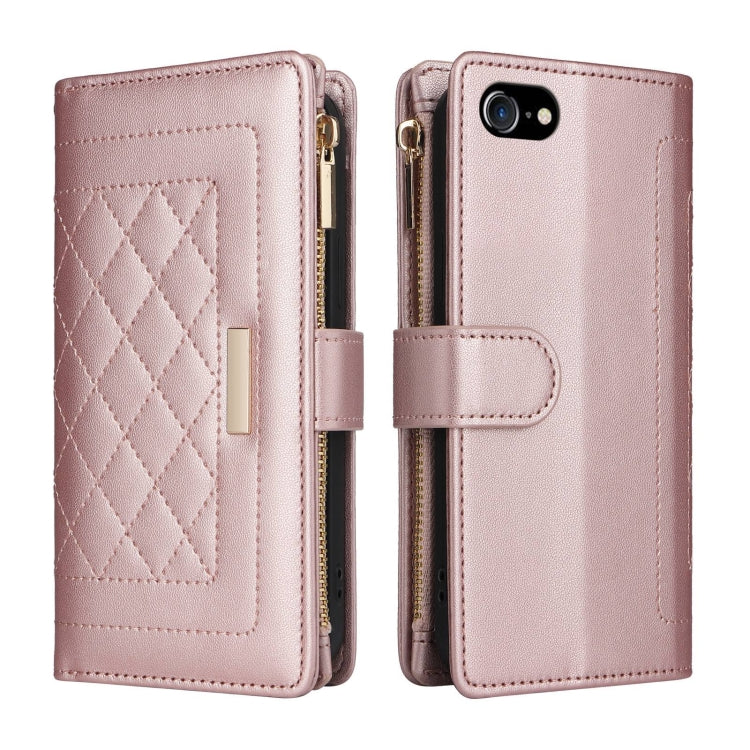 For iPhone 7 / 8 / SE 2022 Crossbody Zipper Wallet Rhombus Leather Phone Case