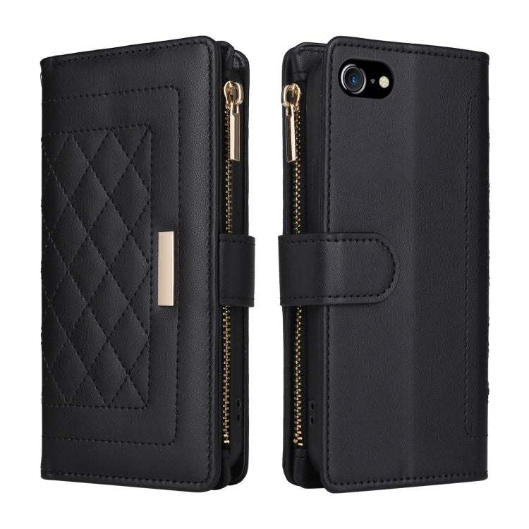 For iPhone 7 / 8 / SE 2022 Crossbody Zipper Wallet Rhombus Leather Phone Case