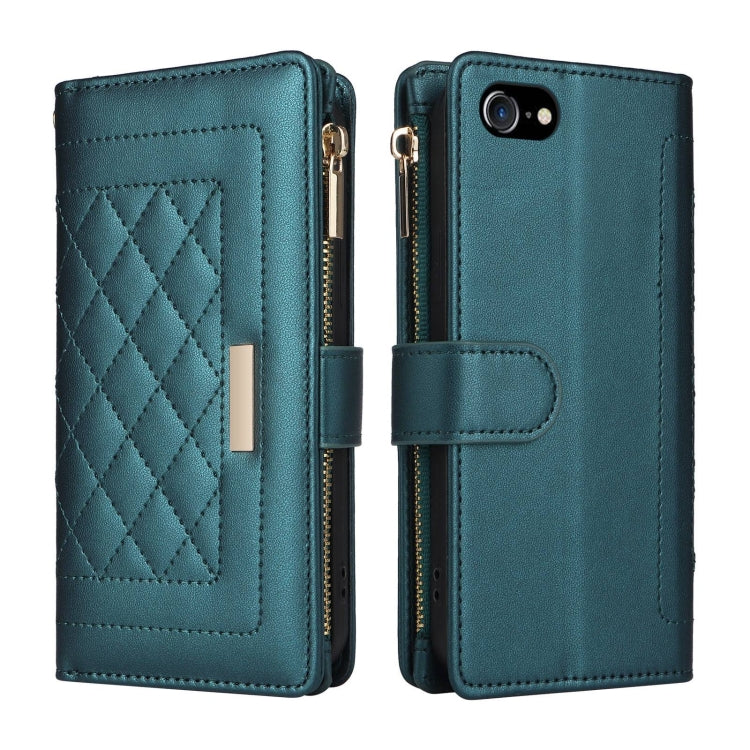For iPhone 7 / 8 / SE 2022 Crossbody Zipper Wallet Rhombus Leather Phone Case