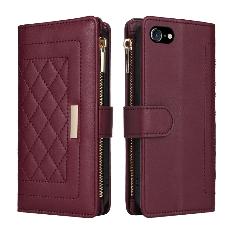 For iPhone 7 / 8 / SE 2022 Crossbody Zipper Wallet Rhombus Leather Phone Case