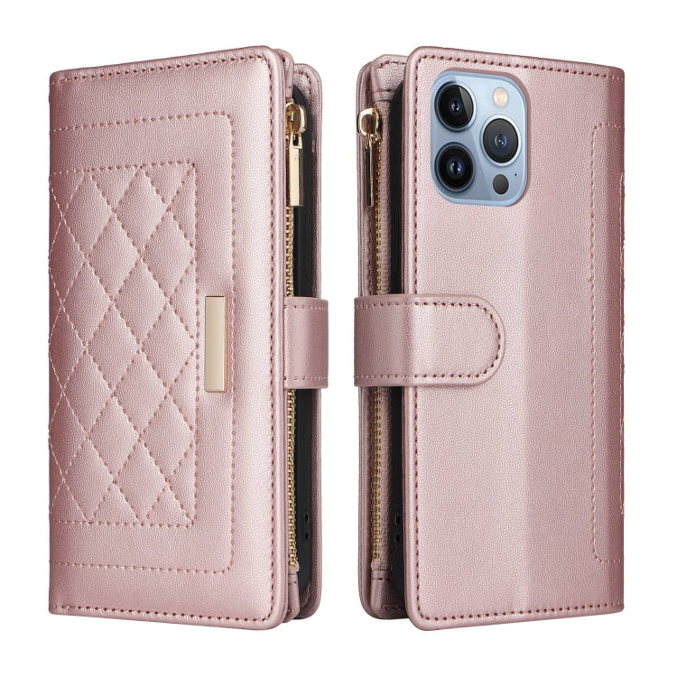 For iPhone 13 Pro Max Crossbody Zipper Wallet Rhombus Leather Phone Case