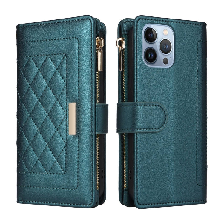 For iPhone 13 Pro Max Crossbody Zipper Wallet Rhombus Leather Phone Case