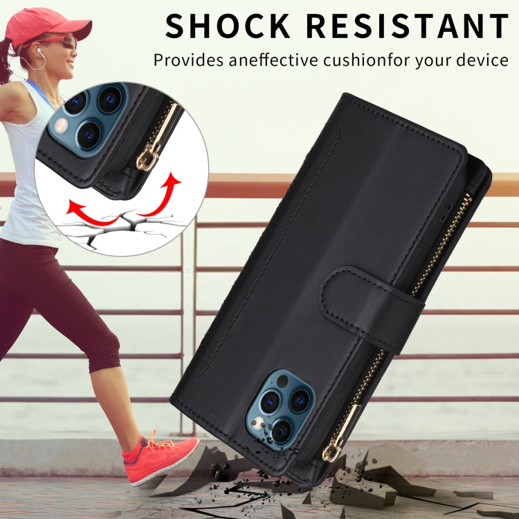 For iPhone 12 Pro Max Crossbody Zipper Wallet Rhombus Leather Phone Case