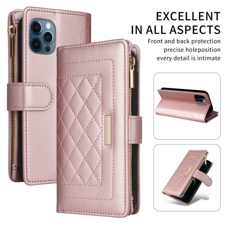 For iPhone 11 Pro Max Crossbody Zipper Wallet Rhombus Leather Phone Case