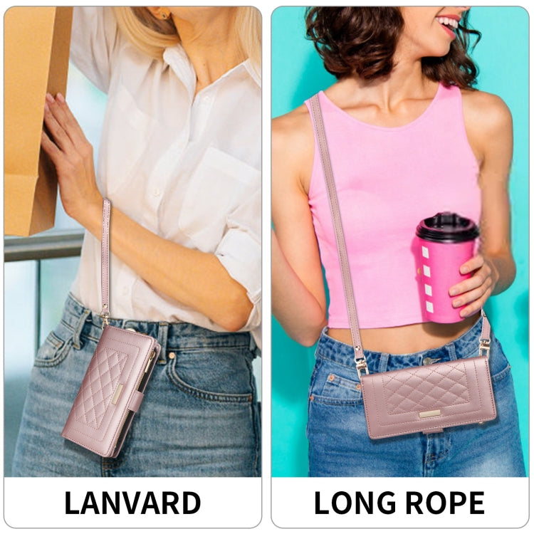 For iPhone 11 Crossbody Zipper Wallet Rhombus Leather Phone Case