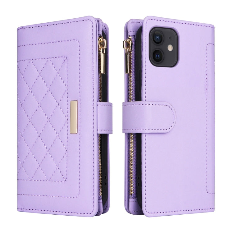 For iPhone 11 Crossbody Zipper Wallet Rhombus Leather Phone Case