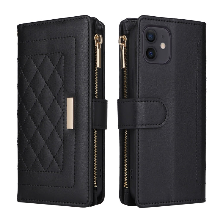 For iPhone 11 Crossbody Zipper Wallet Rhombus Leather Phone Case