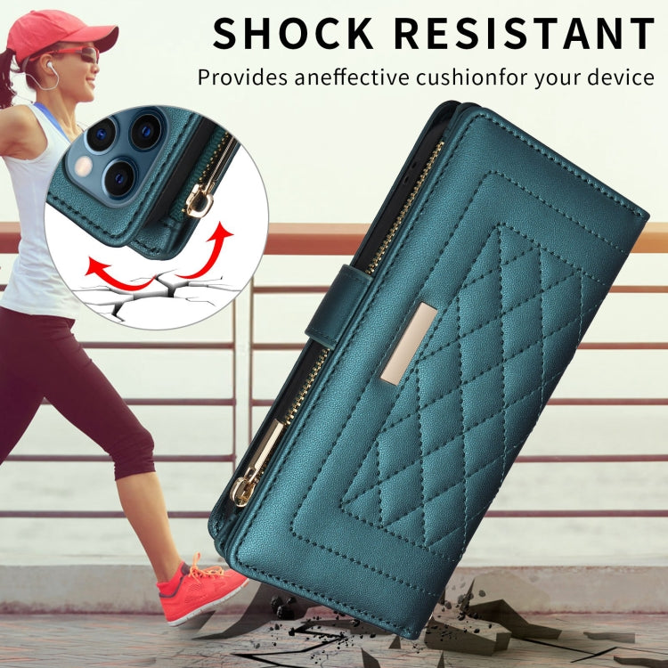 For iPhone 11 Crossbody Zipper Wallet Rhombus Leather Phone Case