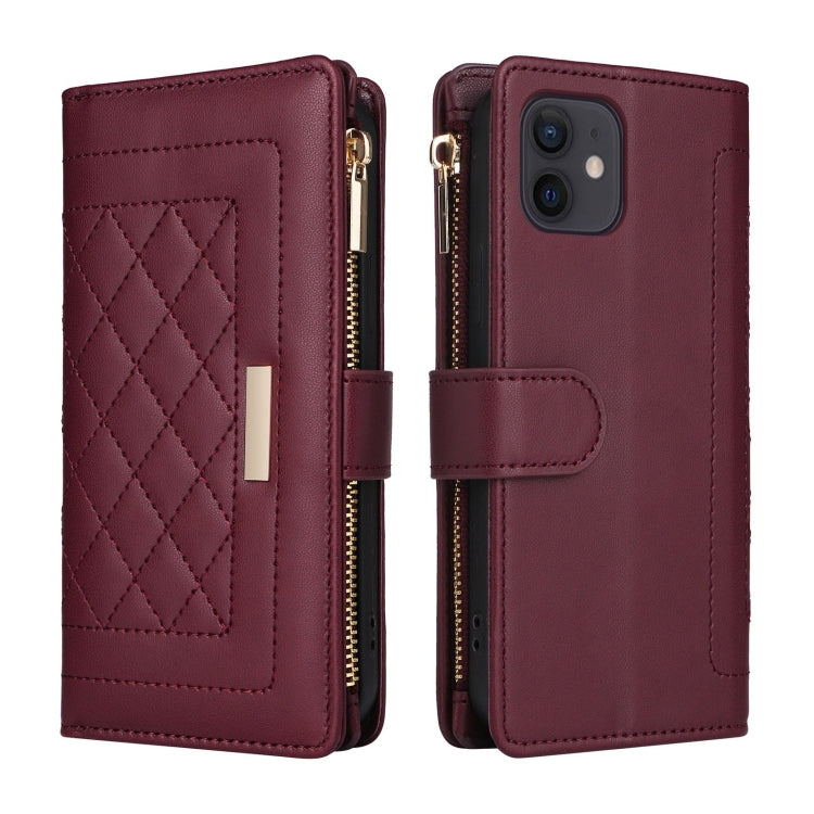 For iPhone 11 Crossbody Zipper Wallet Rhombus Leather Phone Case