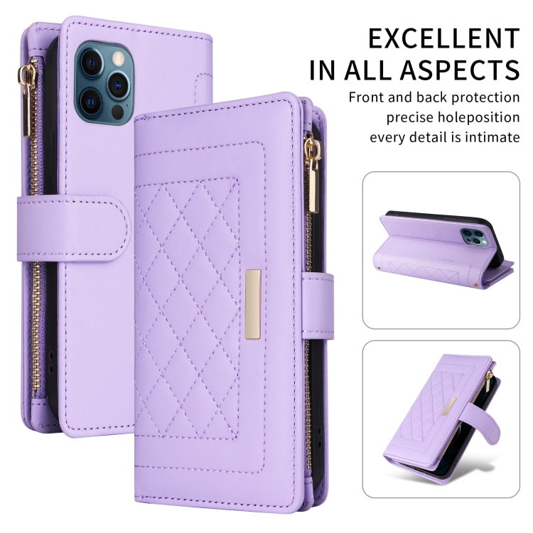 For iPhone 11 Pro Crossbody Zipper Wallet Rhombus Leather Phone Case