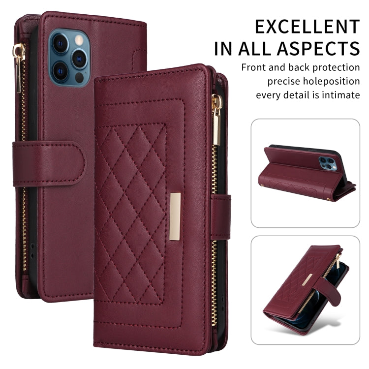 For iPhone 11 Pro Crossbody Zipper Wallet Rhombus Leather Phone Case