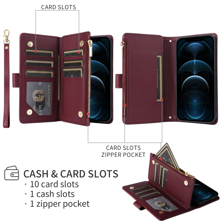 For iPhone 11 Pro Crossbody Zipper Wallet Rhombus Leather Phone Case