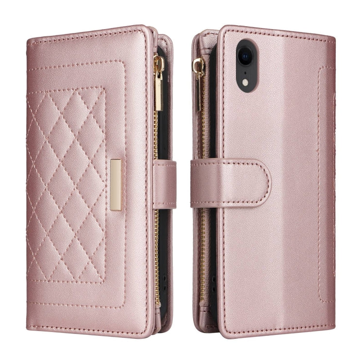 For iPhone XR Crossbody Zipper Wallet Rhombus Leather Phone Case