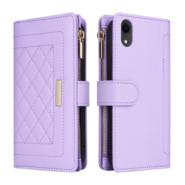 For iPhone XR Crossbody Zipper Wallet Rhombus Leather Phone Case