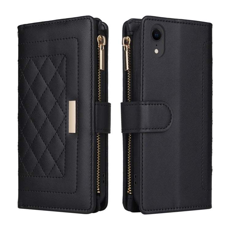 For iPhone XR Crossbody Zipper Wallet Rhombus Leather Phone Case