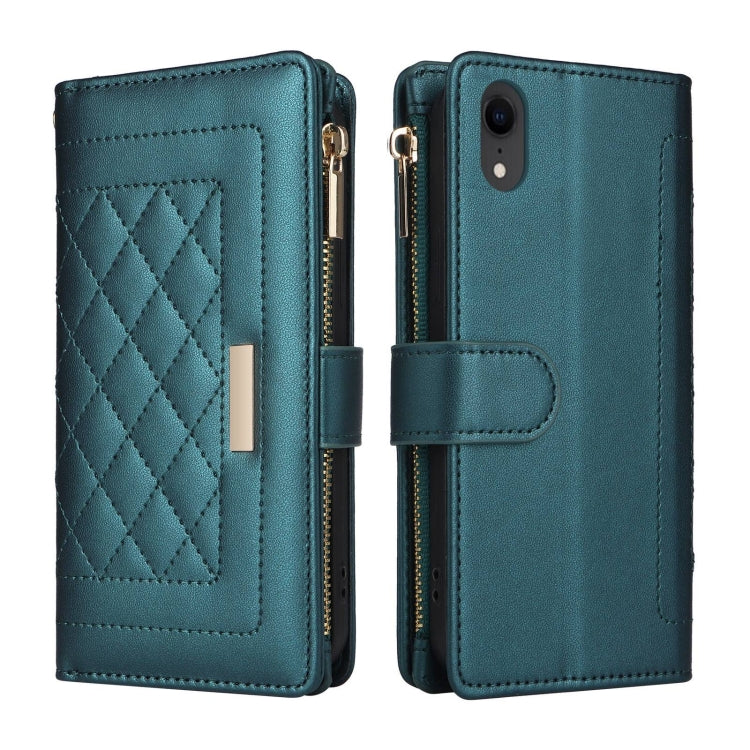 For iPhone XR Crossbody Zipper Wallet Rhombus Leather Phone Case