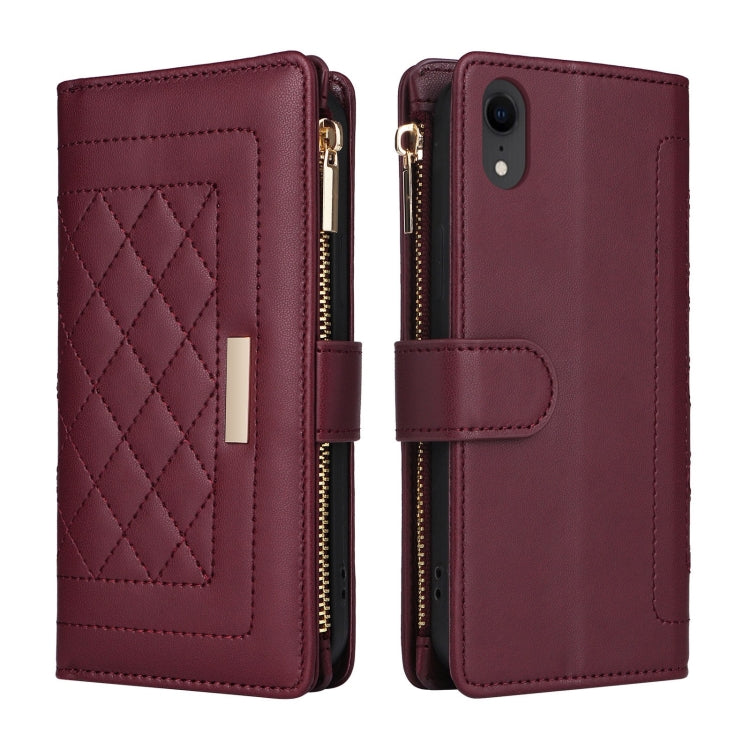 For iPhone XR Crossbody Zipper Wallet Rhombus Leather Phone Case
