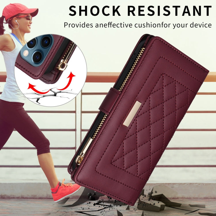 For iPhone XR Crossbody Zipper Wallet Rhombus Leather Phone Case