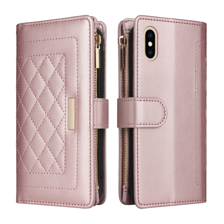 For iPhone XS Max Crossbody Zipper Wallet Rhombus Leather Phone Case