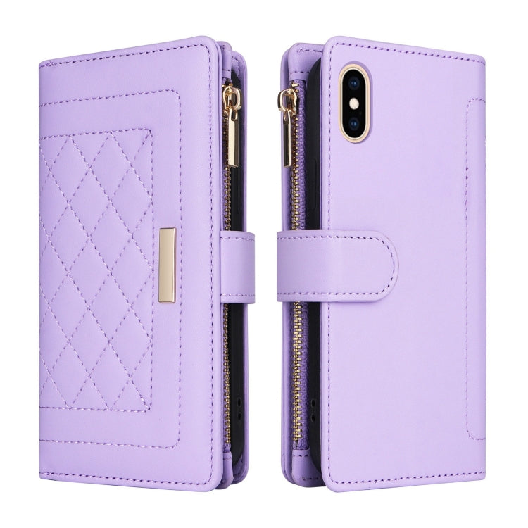 For iPhone XS Max Crossbody Zipper Wallet Rhombus Leather Phone Case
