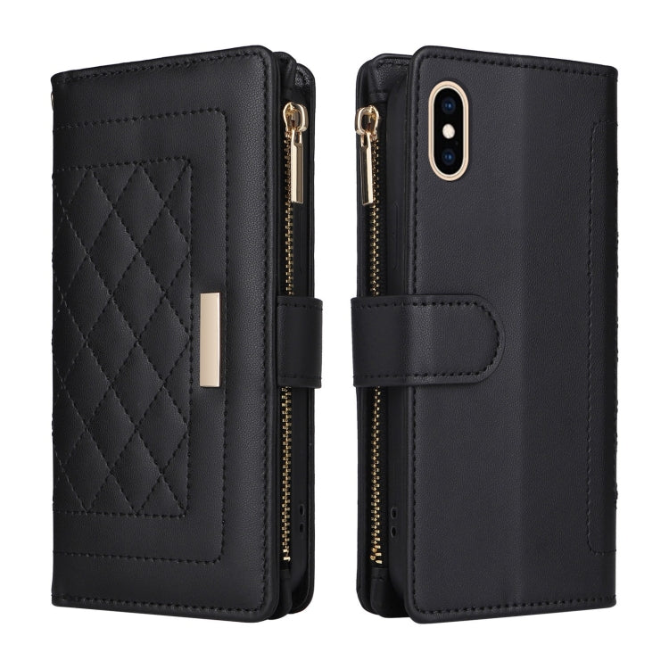 For iPhone XS Max Crossbody Zipper Wallet Rhombus Leather Phone Case