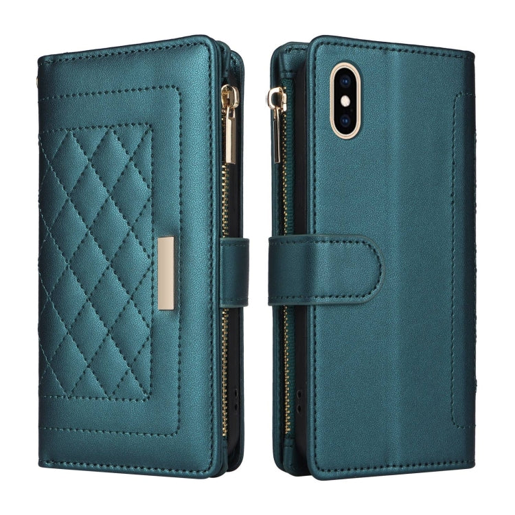 For iPhone XS Max Crossbody Zipper Wallet Rhombus Leather Phone Case