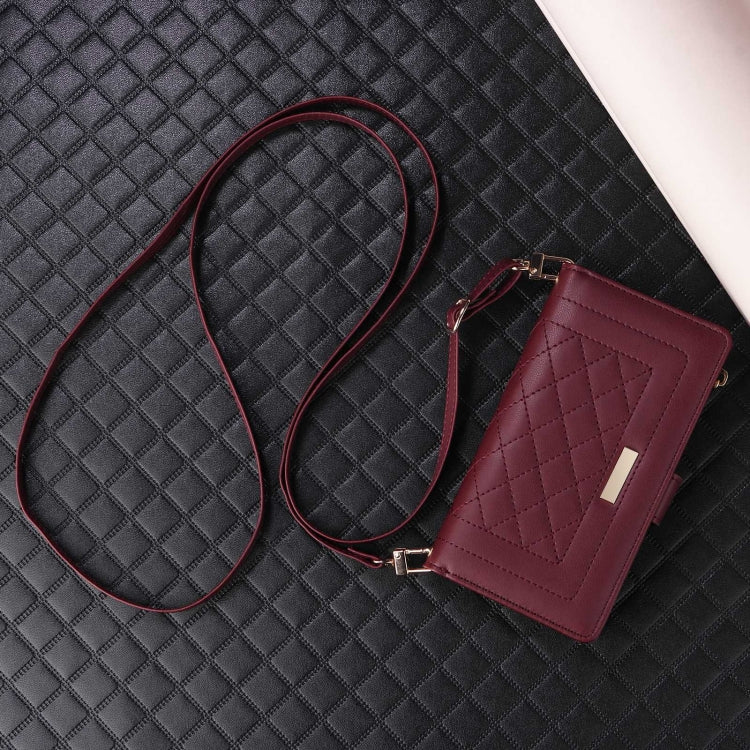 For iPhone XS Max Crossbody Zipper Wallet Rhombus Leather Phone Case