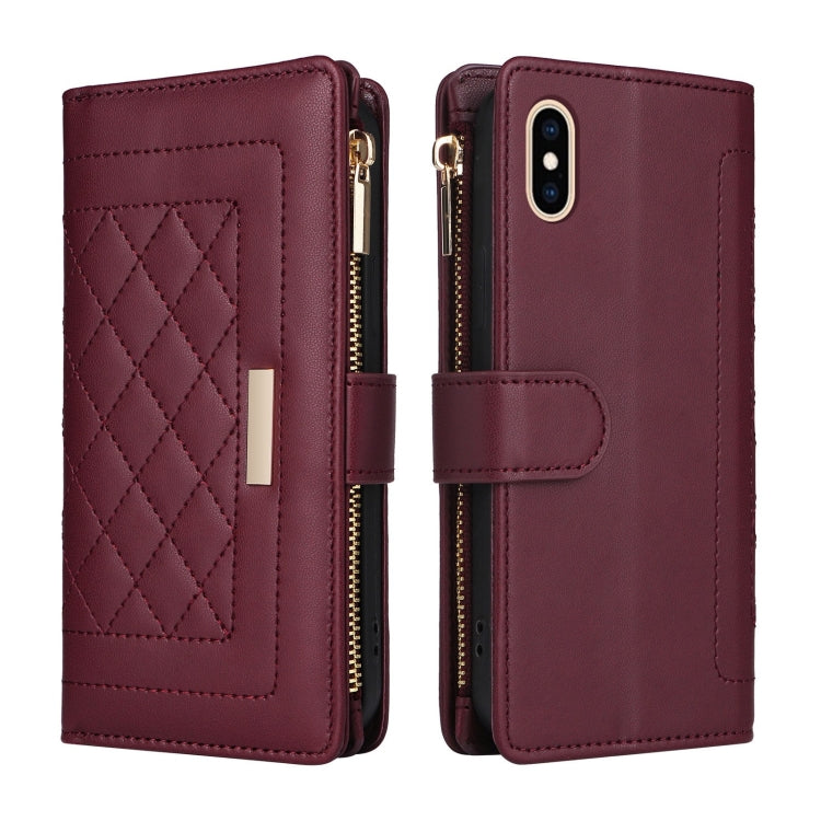 For iPhone XS Max Crossbody Zipper Wallet Rhombus Leather Phone Case